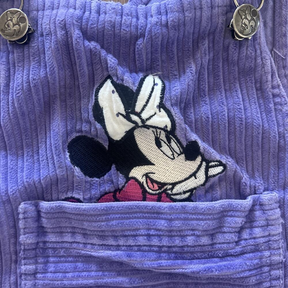 Vintage 3T Minnie Mouse Purple Corduroy Girls Romper Dress Flowers Pocket - Picture 2 of 15